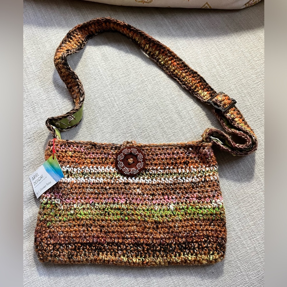 NWT One of a Kind Handcrafted Colorful Yarn Shoulder Bag with Button Closure.